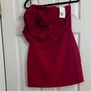 Forever 21 Strapless Red Dress with Rose Detail